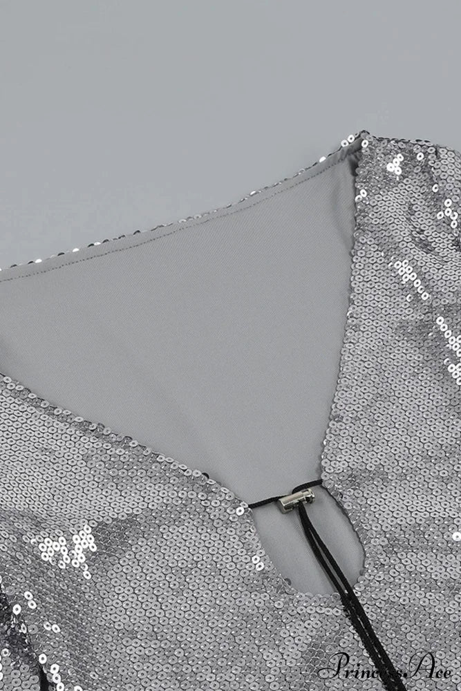 Sequins V Neck Flares Sleeve Pack Hip Dress Mini Dresses