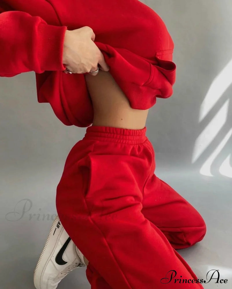Set Autumn Tracksuit Spring Sweatshirt Wide Pants Top Women’s And Leg Hooded Casual Sportswear