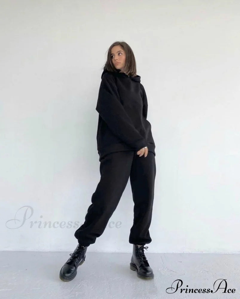 Set Autumn Tracksuit Spring Sweatshirt Wide Pants Top Women’s And Leg Hooded Casual Sportswear