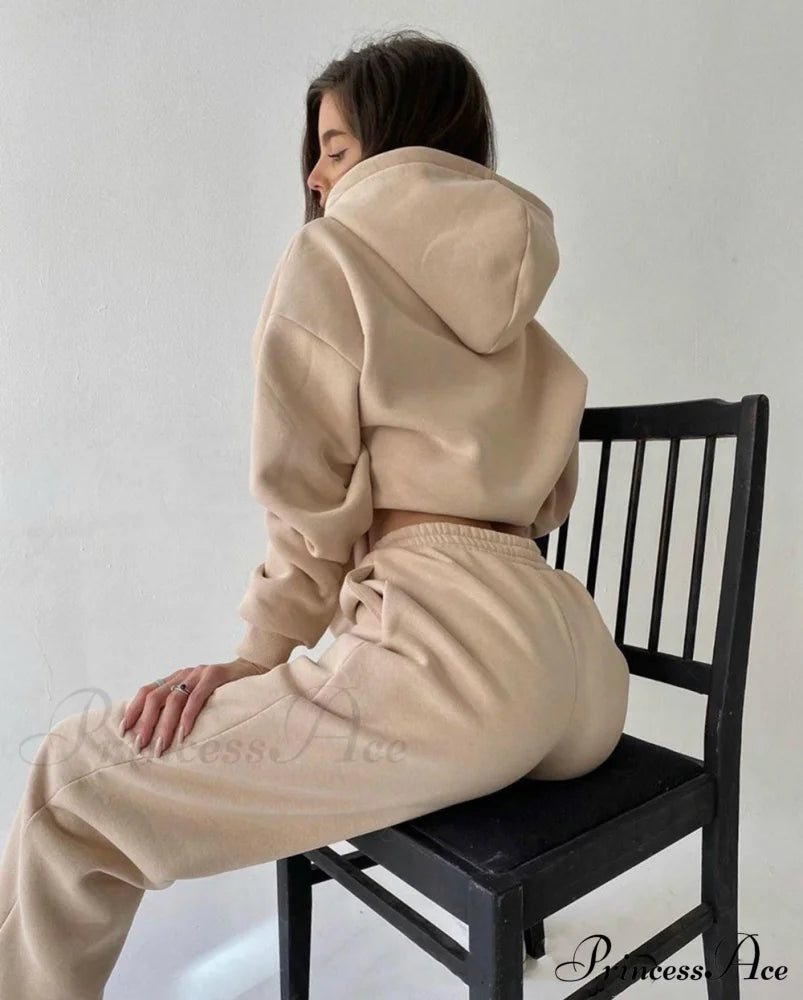 Set Autumn Tracksuit Spring Sweatshirt Wide Pants Top Women’s And Leg Hooded Casual Sportswear
