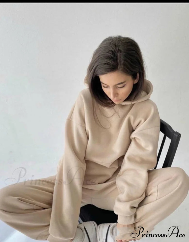 Set Autumn Tracksuit Spring Sweatshirt Wide Pants Top Women’s And Leg Hooded Casual Sportswear