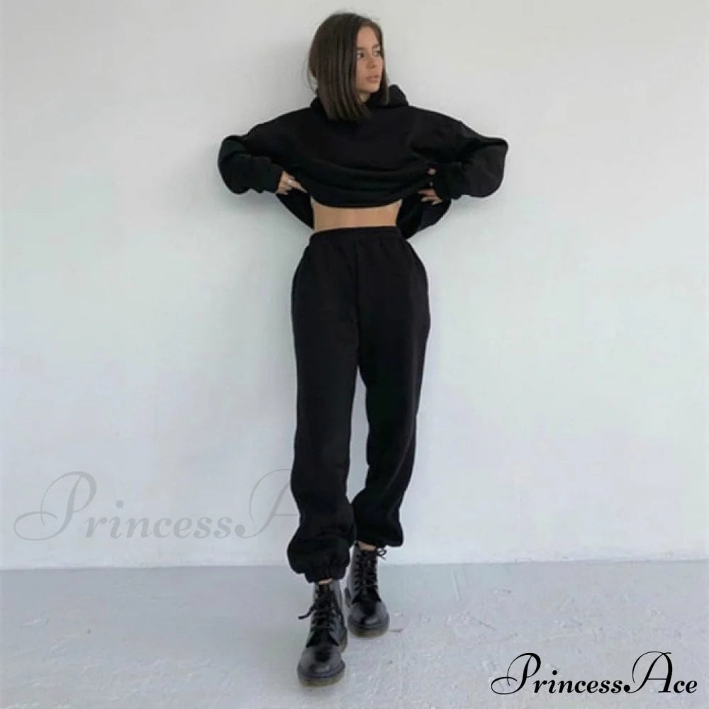 Set Autumn Tracksuit Spring Sweatshirt Wide Pants Top Women’s And Leg Hooded Casual Sportswear