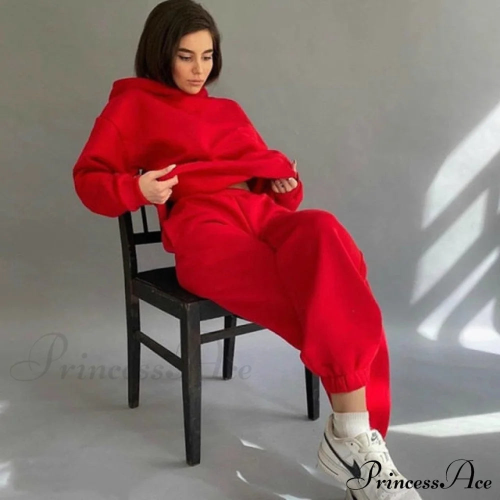 Set Autumn Tracksuit Spring Sweatshirt Wide Pants Top Women’s And Leg Hooded Casual Sportswear