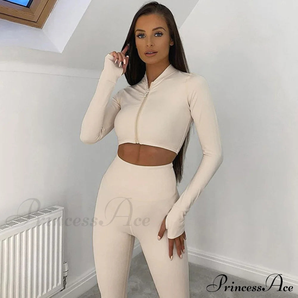 Set Tshirt Crop Women Two Leggings Sport Long Arm Bodycon Tops Piece Pants Winter Fitness Tracksuit