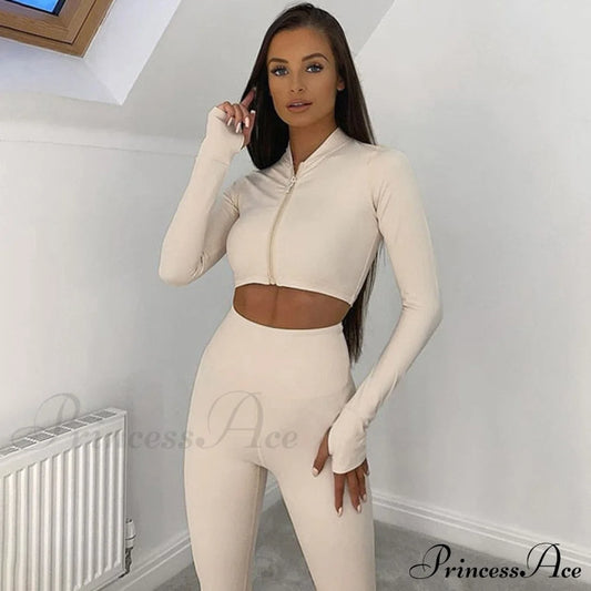 Set Tshirt Crop Women Two Leggings Sport Long Arm Bodycon Tops Piece Pants Winter Fitness Tracksuit