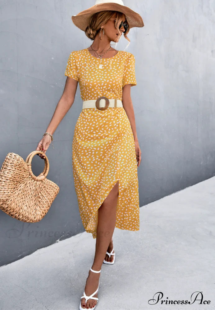 Sexy Backless Gravel Split Dress With Round Neck Xl / Black