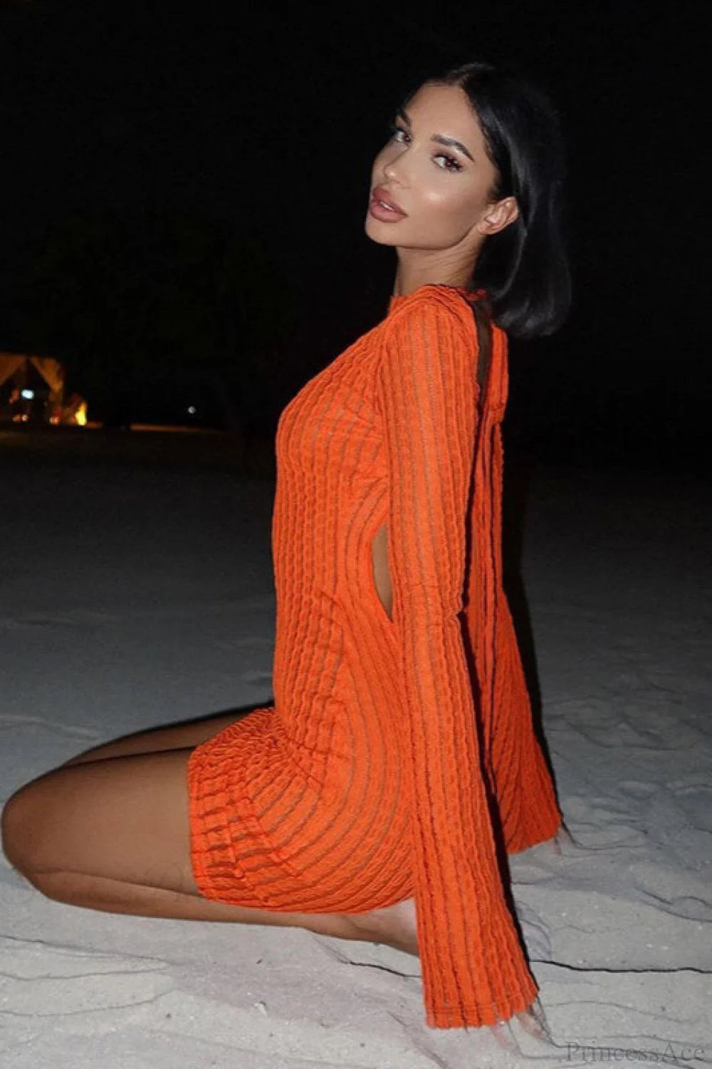 Sexy Backless Lace Up Textured Mini Dress