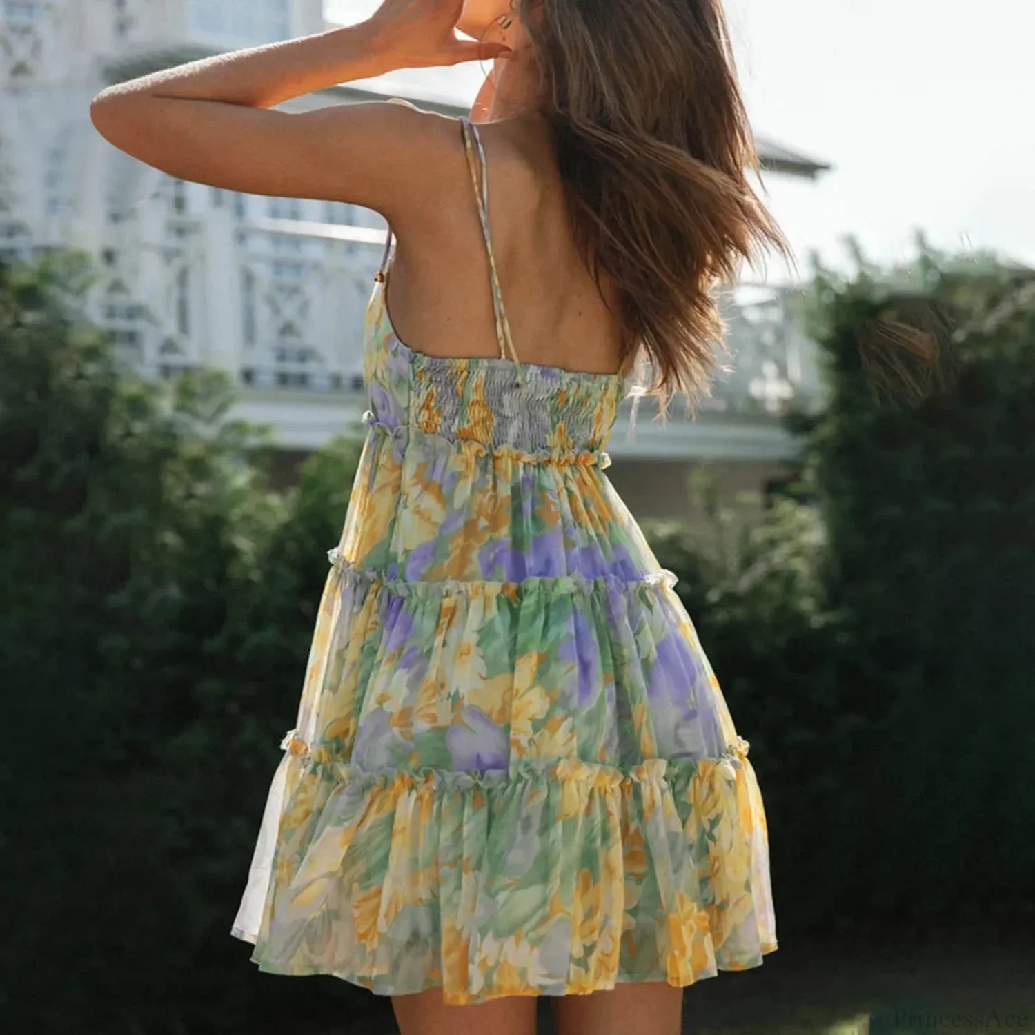 Sexy Chiffon Ruffle Floral Suspender Sundress floraldress-250126