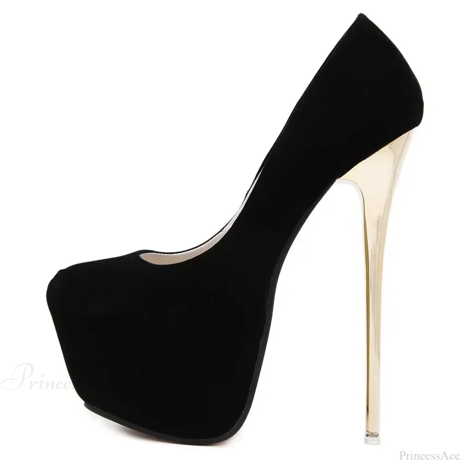 Sexy Club Suede Black High Heels 16Cm Stiletto Waterproof Stripper Flock Pumps Ladies Shoes Plus