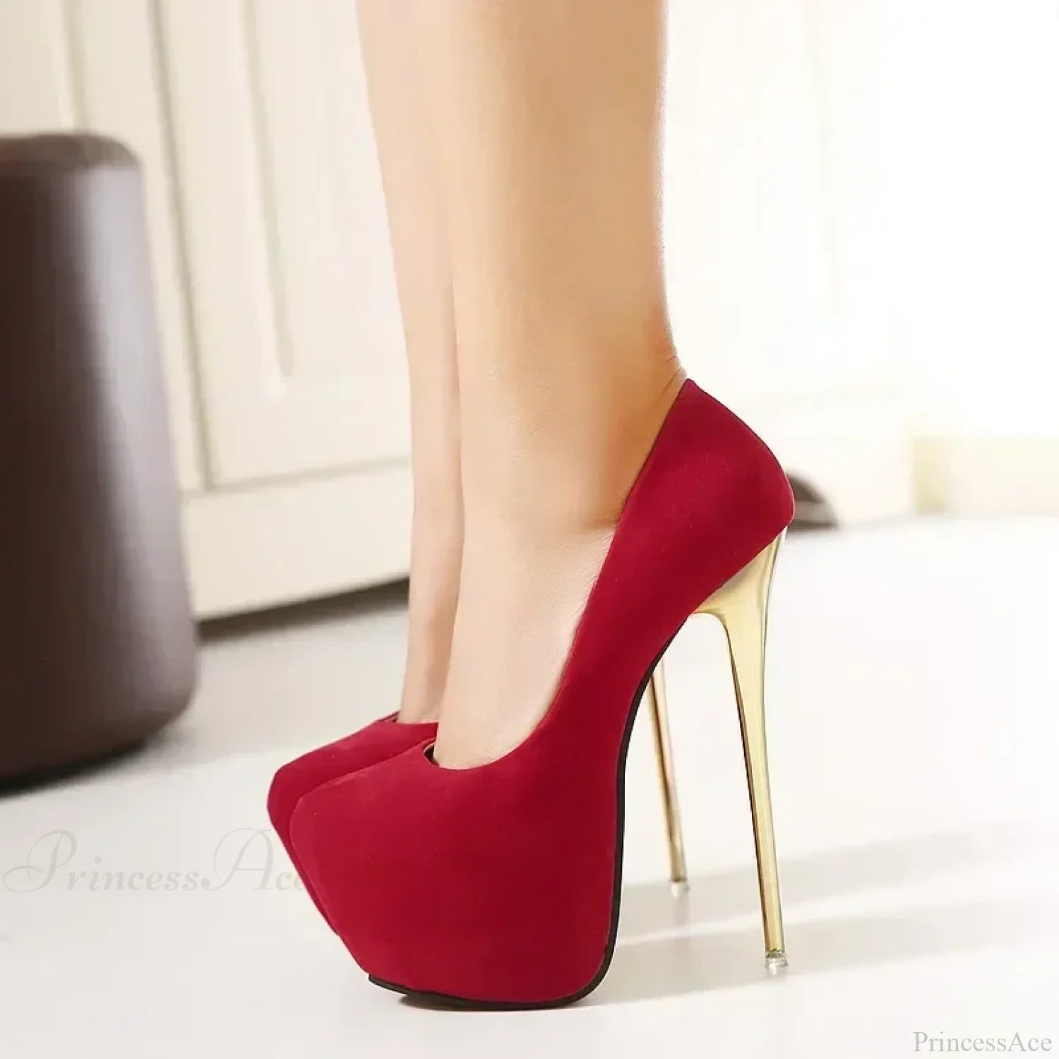 Sexy Club Suede Black High Heels 16Cm Stiletto Waterproof Stripper Flock Pumps Ladies Shoes Plus