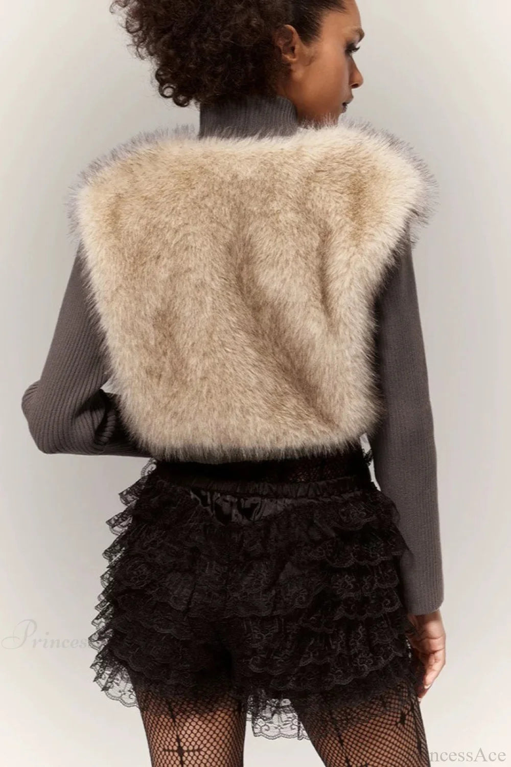Sexy Crop Color Block Fuzzy Panel Open Front Blouse