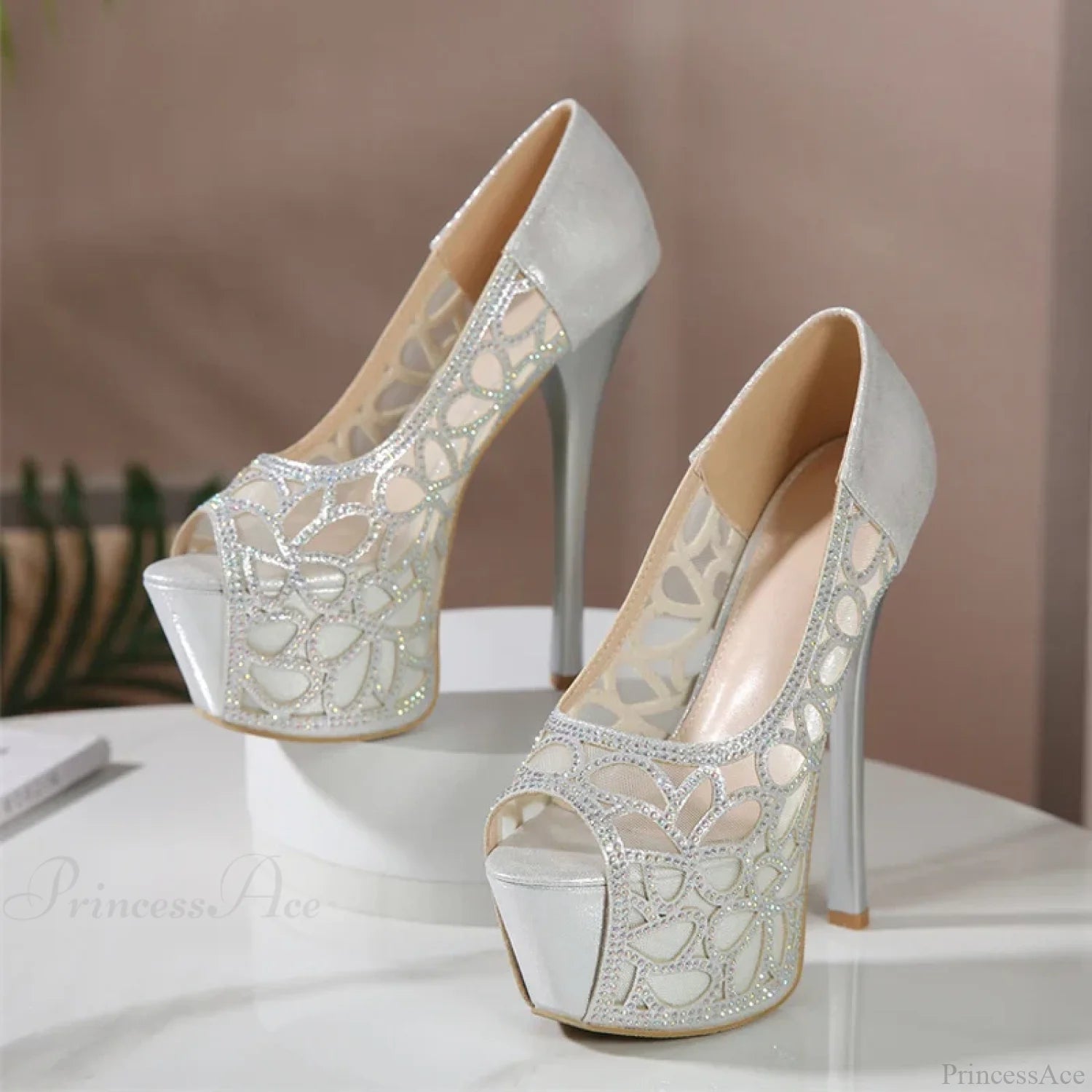 Sexy Crystal Rhinestone Platform Peep-Toe Stripper Party Banquet Ladies Elegant High Heel