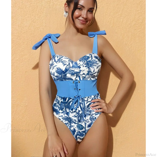 Sexy Cut Out Push Up One Piece Swimsuit Blue / S onepiece-250223