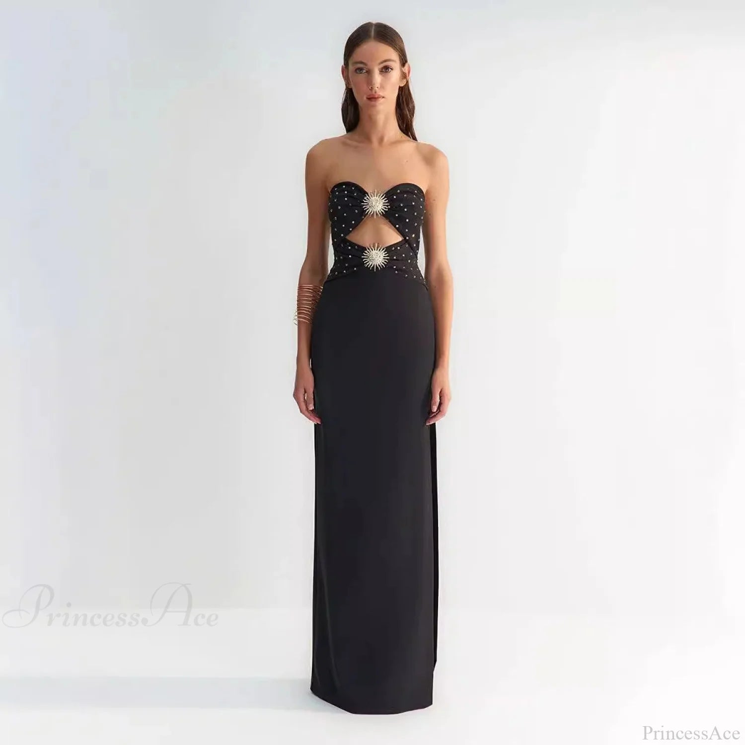 Sexy Cutout Strapless Sunflower Prom Dress black / S promdress-250223