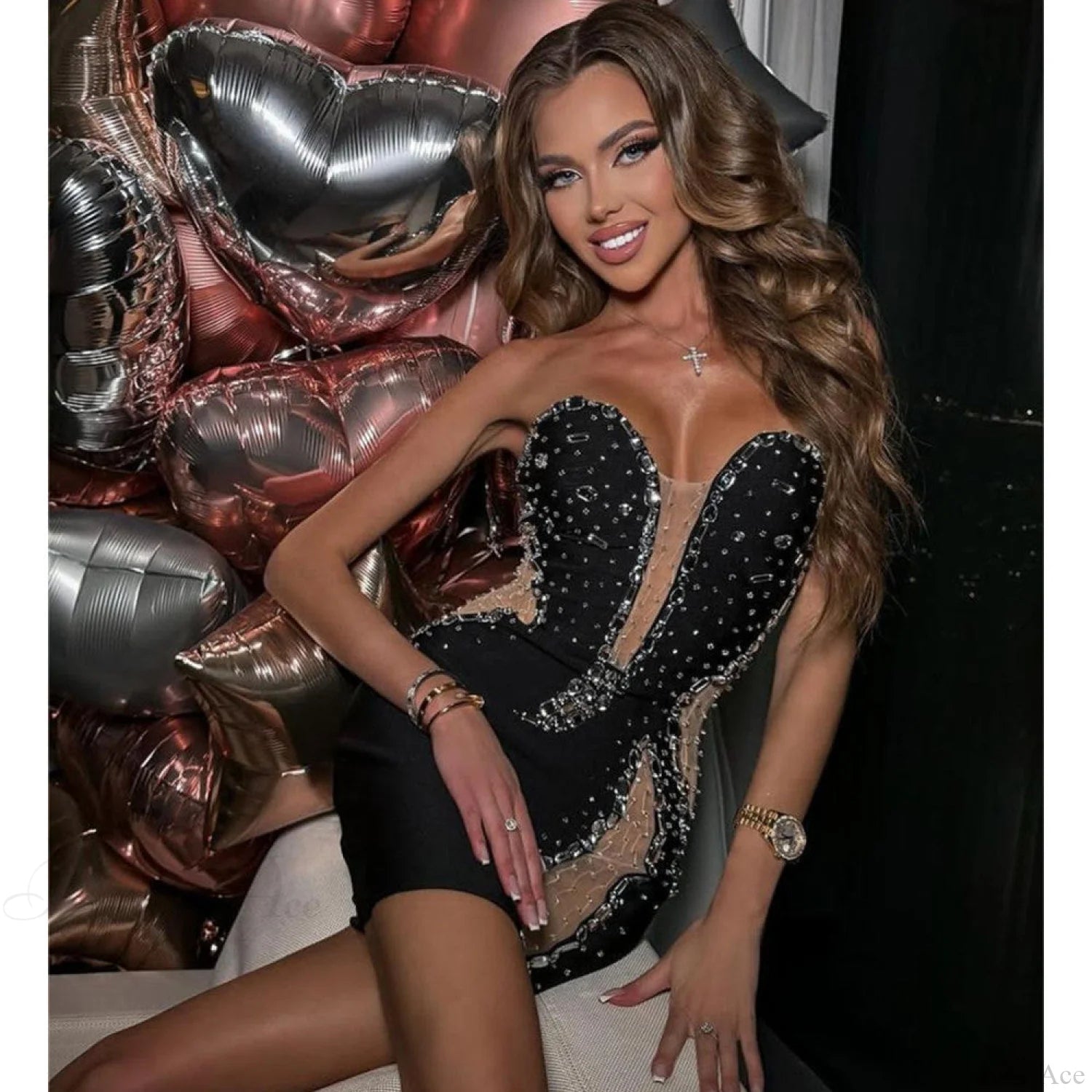 Sexy Floral Beaded Long Sleeveless Prom Dress black / XS promdress-250223