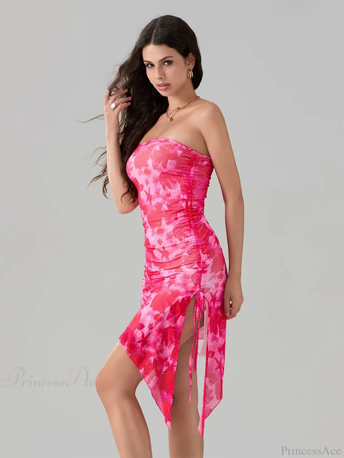 Sexy Floral Print Bandeau Asymmetrical Floral Dress floraldress-250126