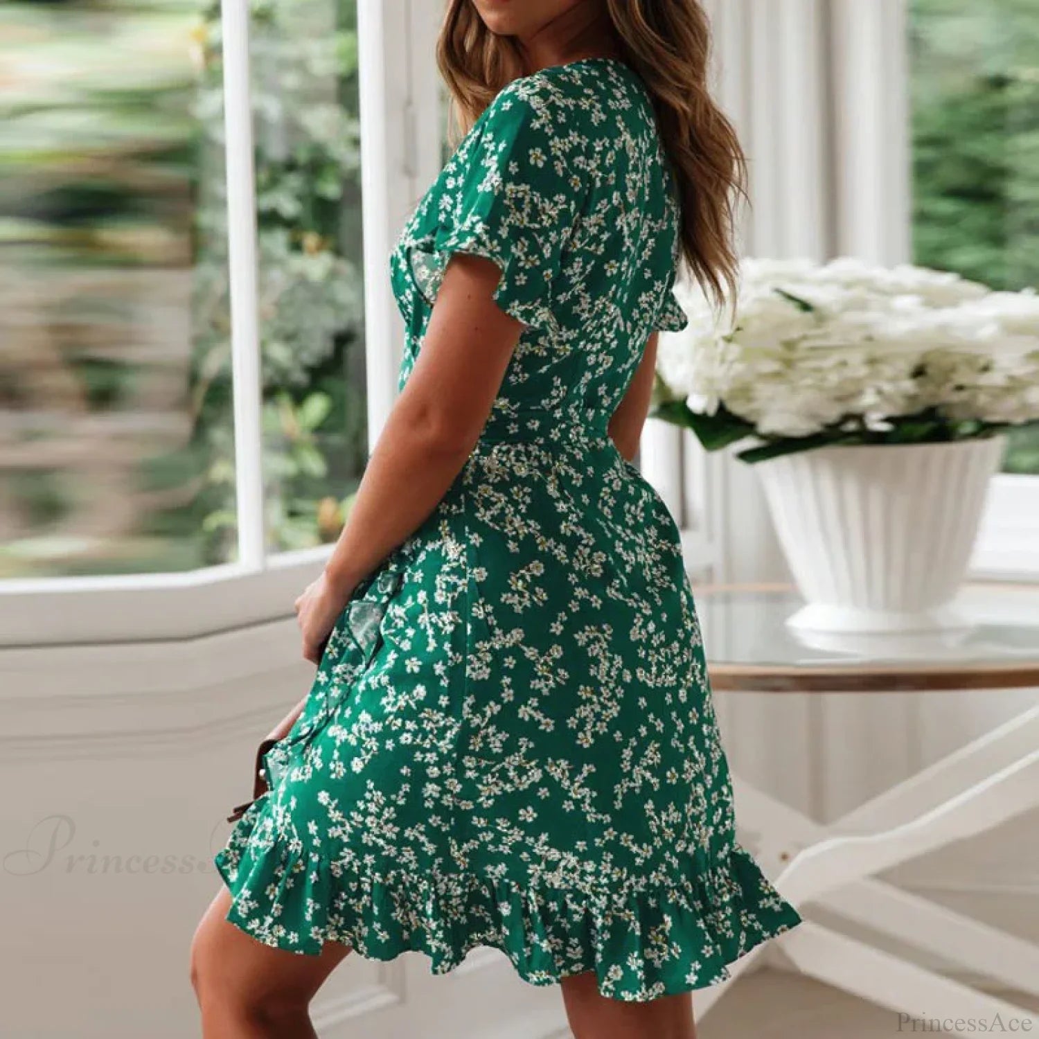 Sexy Floral Print V-neck Chiffon Mini Floral Dress floraldress-250126