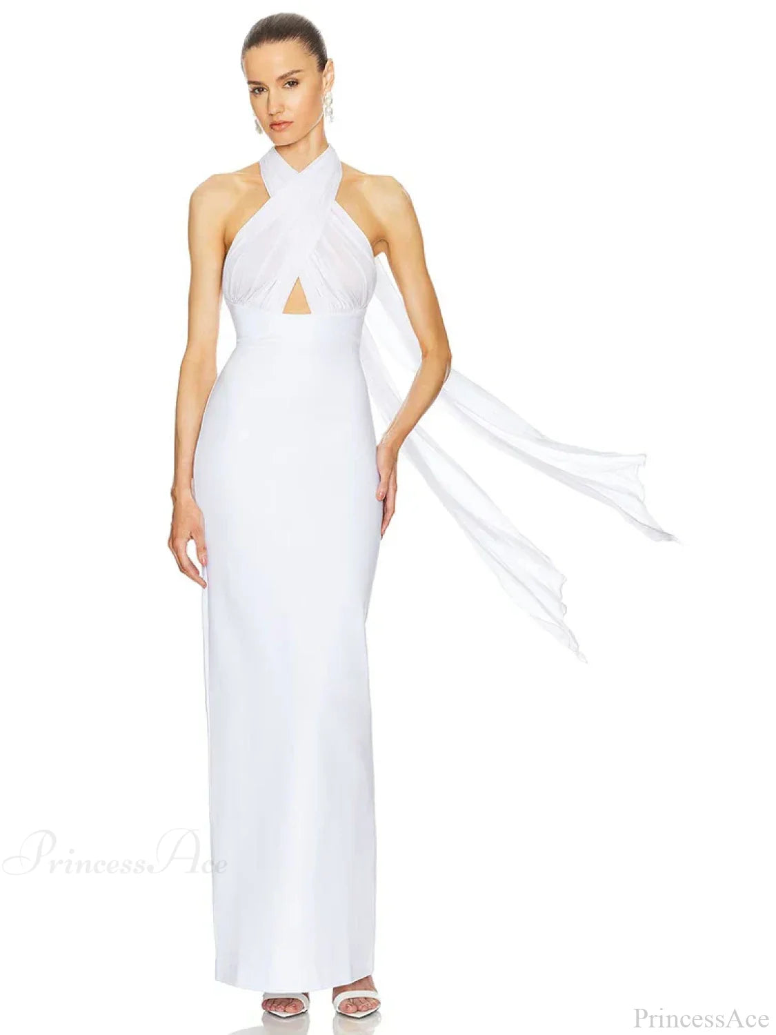 Sexy Halter Backless Mesh Patchwork Black Sleeveless Bodycon Christmas Party Dress White / Xs