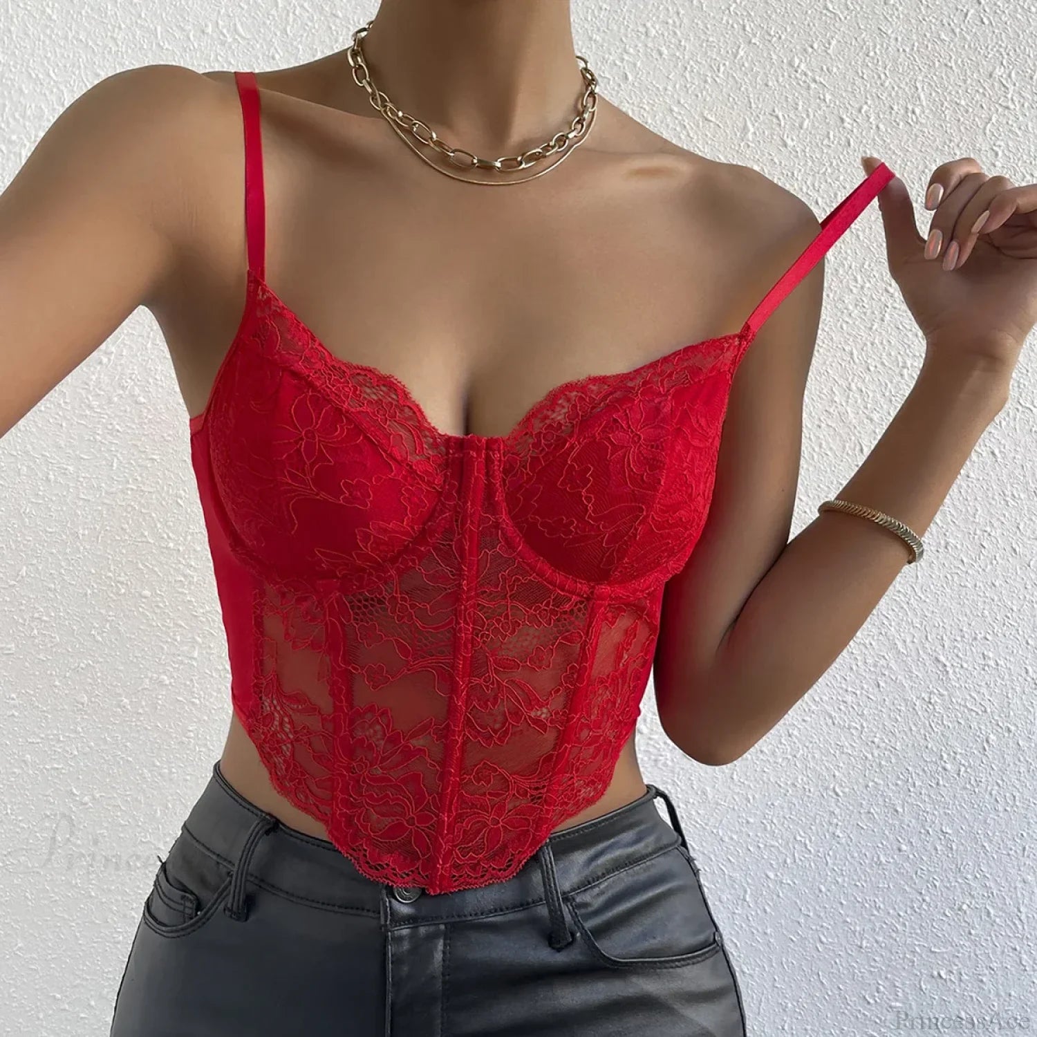Sexy Lace Fishbone Backless Sheer Corset Crop Top Red / XS croptop-250126