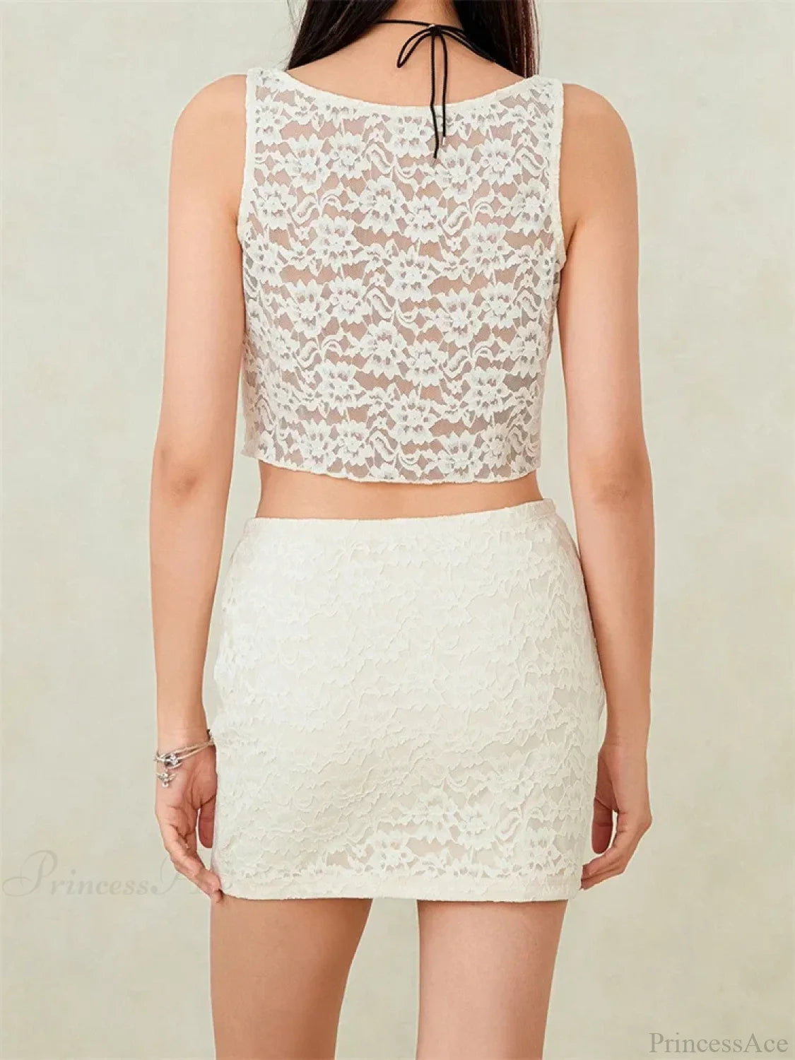 Sexy Lace Sleeveless Tank Crop Top with Short Mini Skirt Set twopiecesset-250126