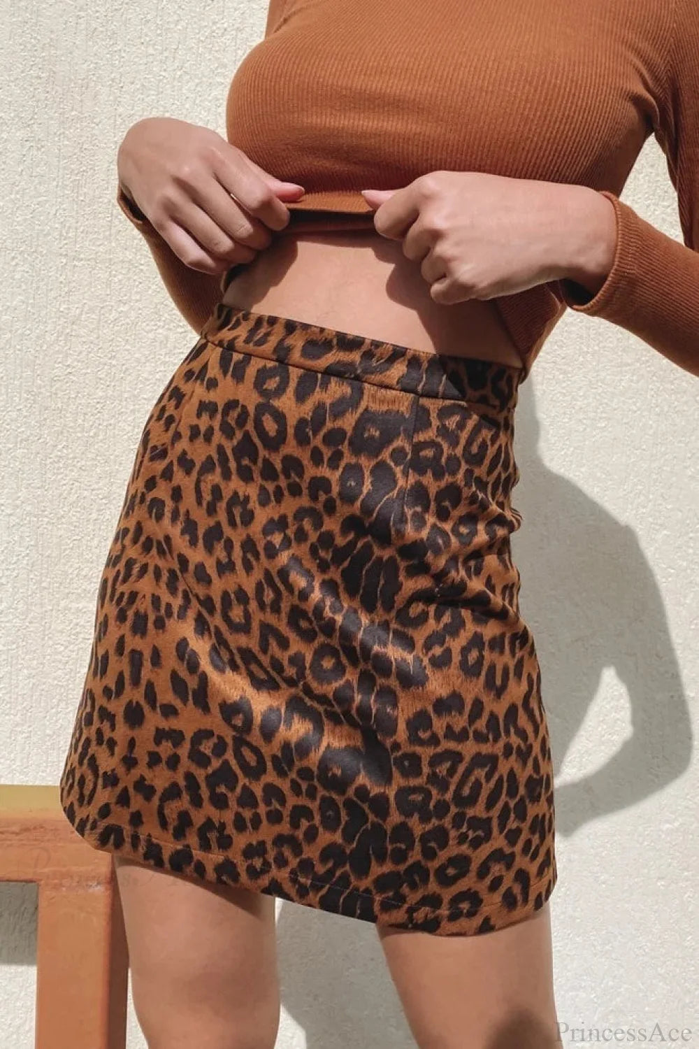 Sexy Leopard Suede Bodycon Skirt Brown / S
