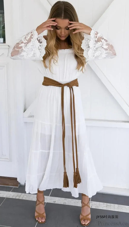 Sexy Off-Shoulder Lace Boho Dress WHITE / S bohodress-250126