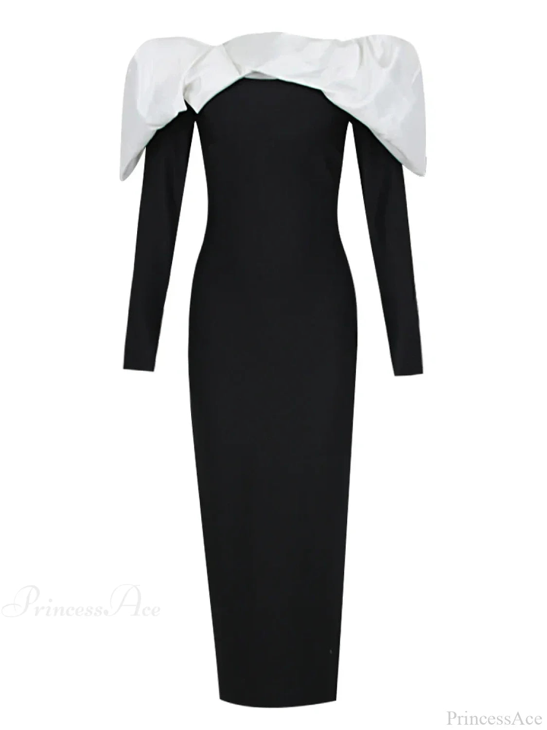 Sexy Off Shoulder Long Sleeves Bandage Black Detachable Pleated Christmas Party Dress / S Dresses-L