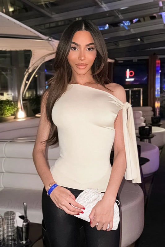 Sexy One Shoulder Sash Cami Top Beige / S