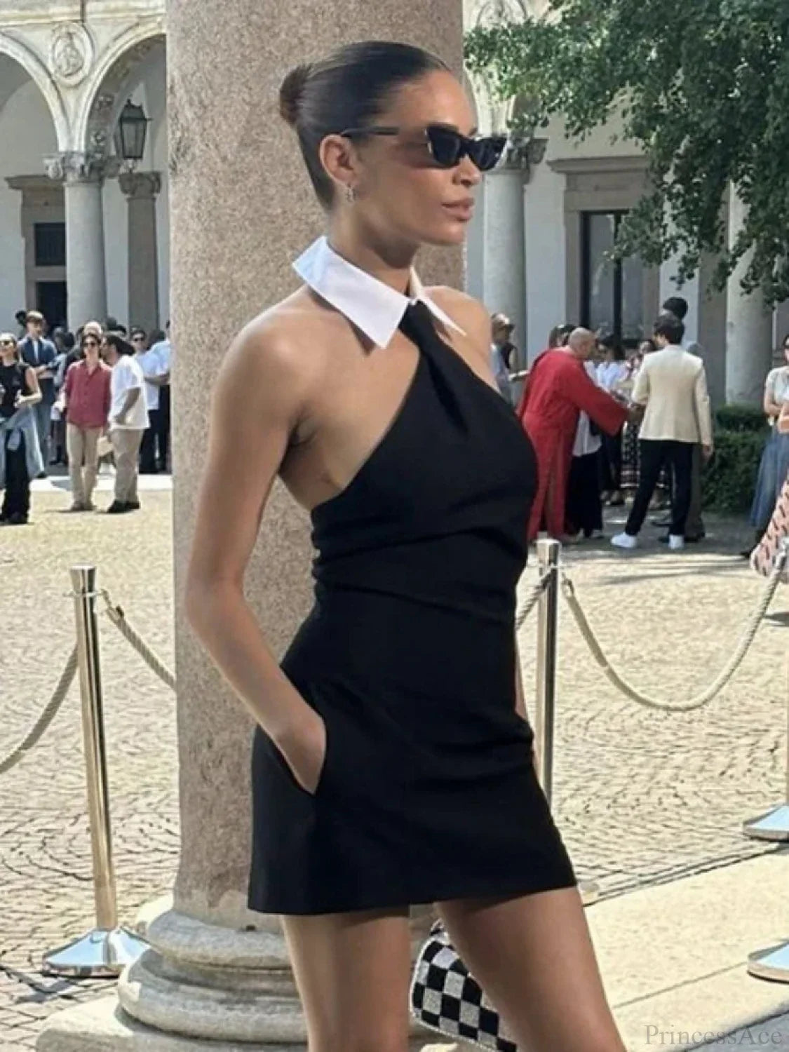 Sexy Patchwork Sleeveless Bandage Dress Black Backless Bodycon Mini Christmas Party Dresses-L