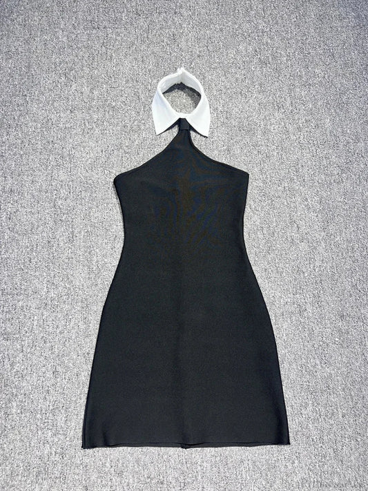 Sexy Patchwork Sleeveless Bandage Dress Black Backless Bodycon Mini Christmas Party / Xs Dresses-L