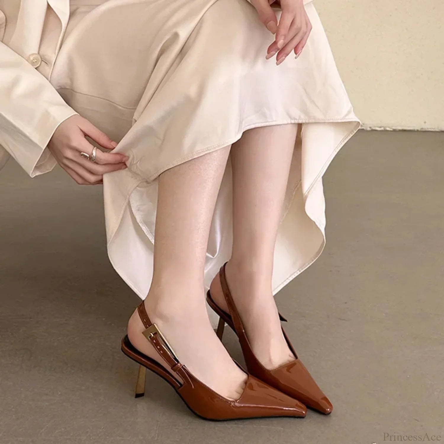 Sexy Patent Leather Slingbacks Thin High Heels Women Pointed Toe Belt Buckle Party Wedding Heel