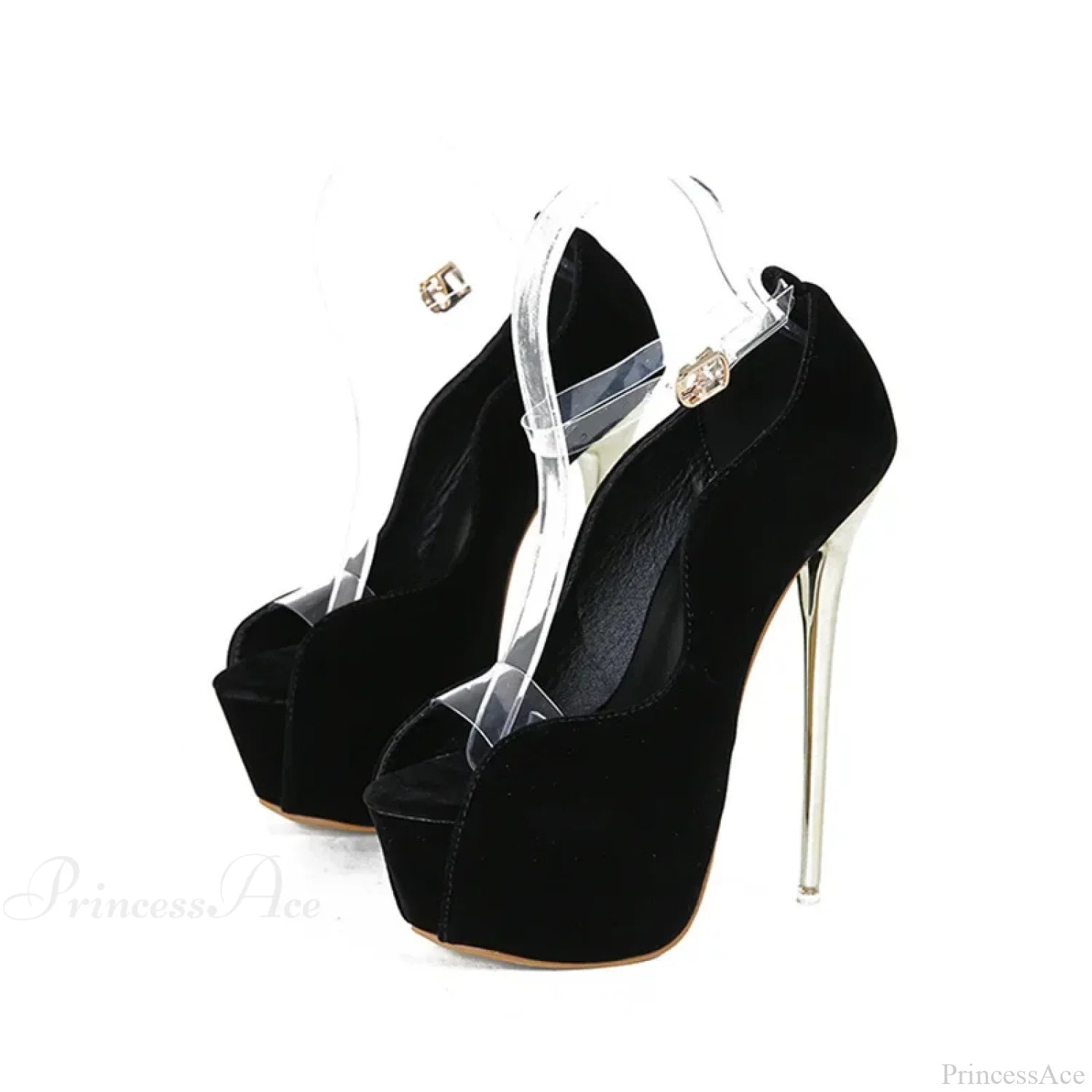 Sexy Peep Toe 6Cm Platform Super Thin High Heels Sandals Suede Pvc Transparent Strap Party Heel