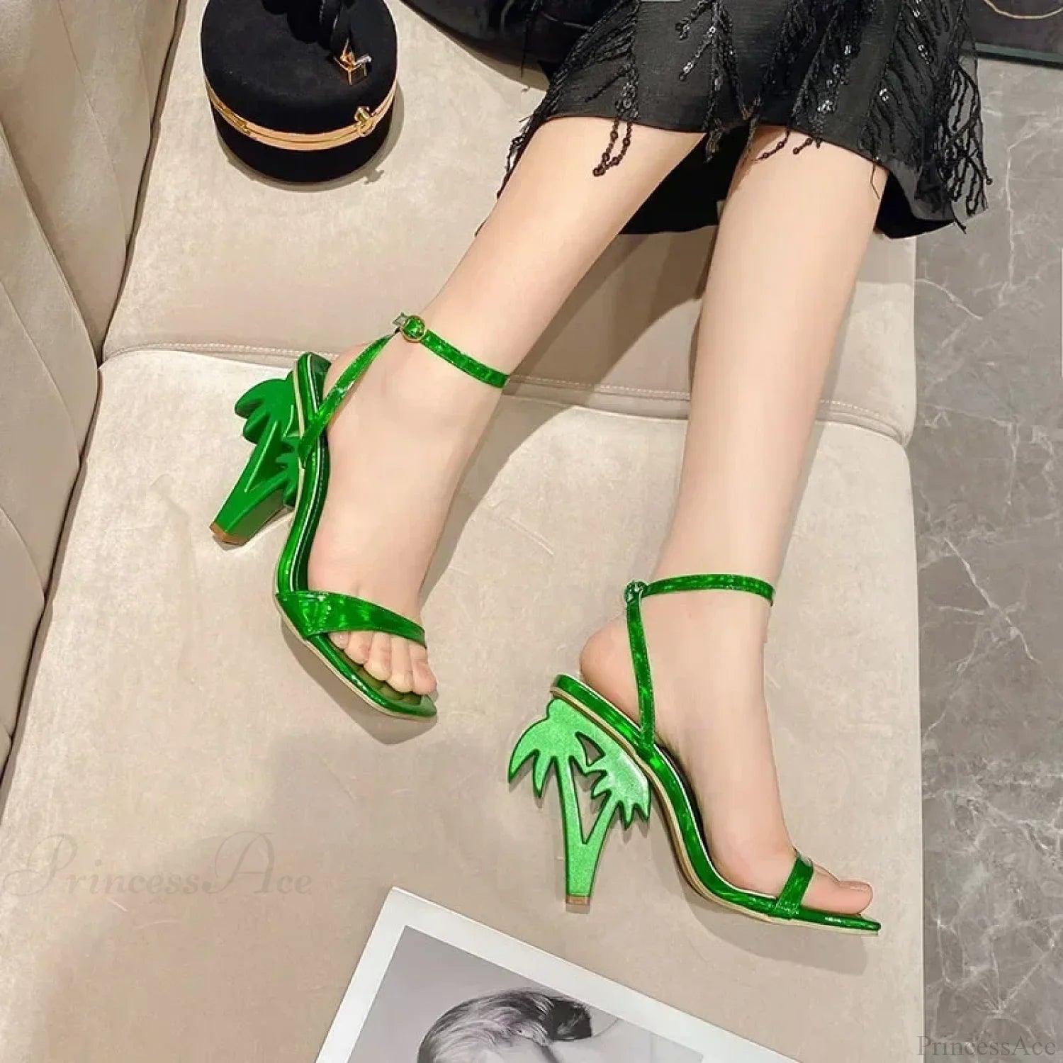 Sexy Peep Toe Square Head Strange High Heeled Sandals Narrow Band Anklebuckle Strap Summer Heel