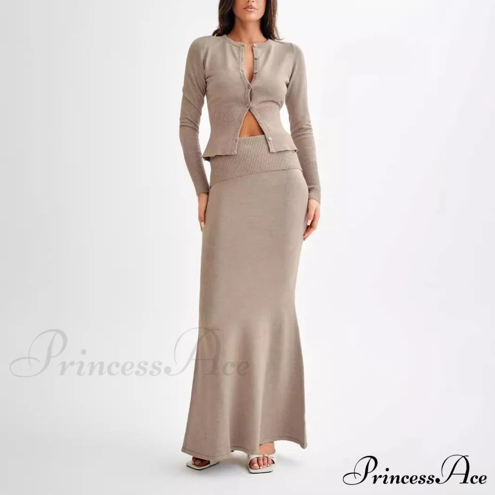 Sexy Plain Knitted Sweater Suit