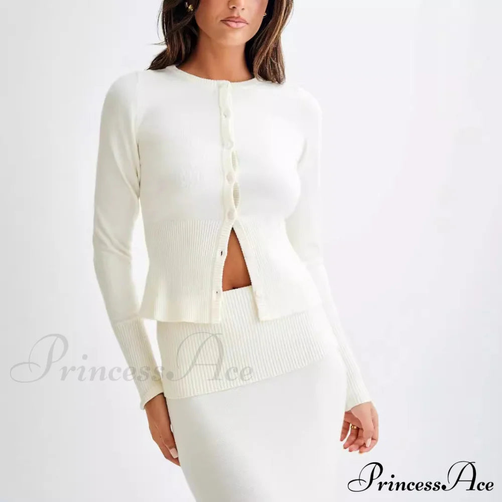 Sexy Plain Knitted Sweater Suit