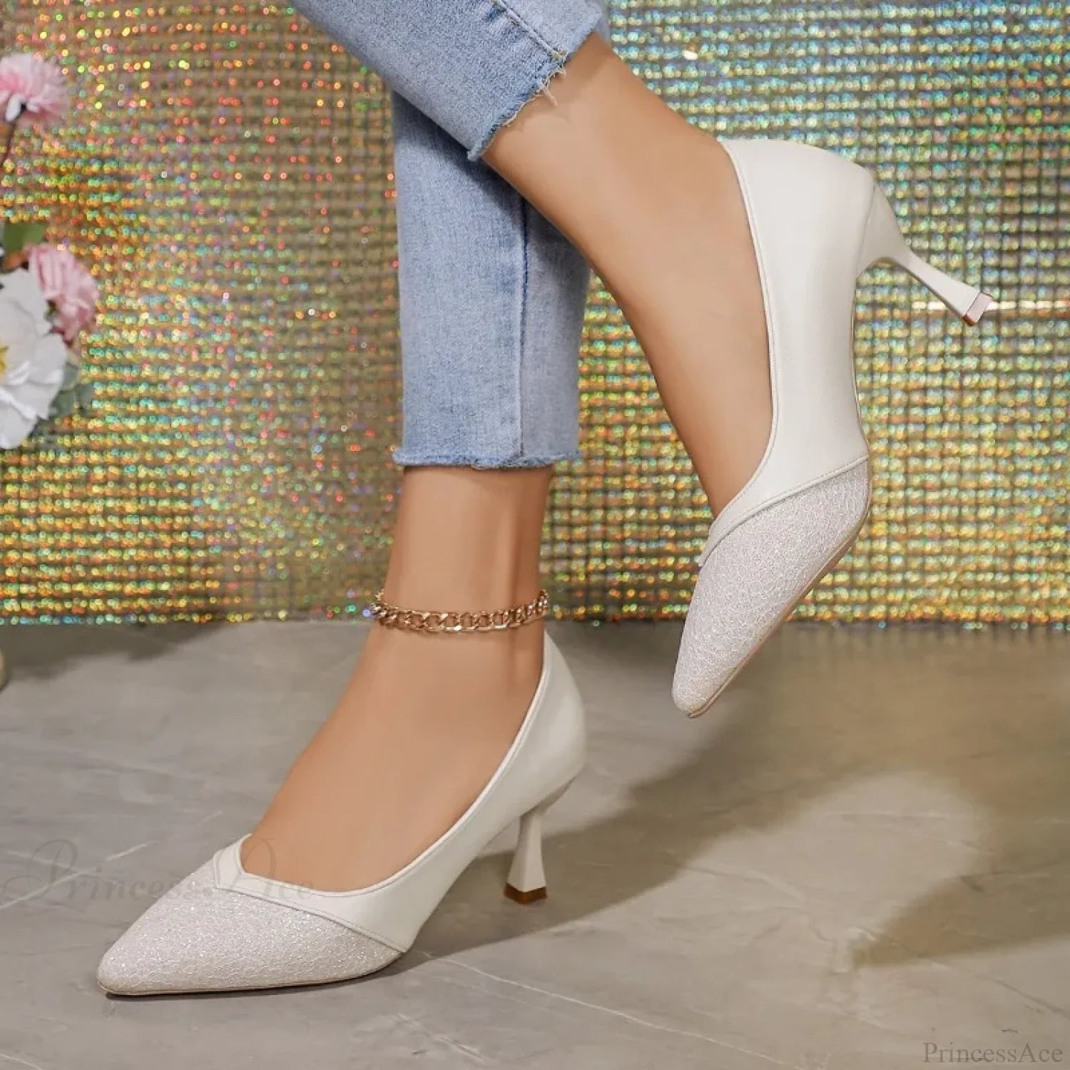 Sexy Pointed Exquisite Wedding Bride Casual Fashion Elegant Stiletto Low Heel Pump