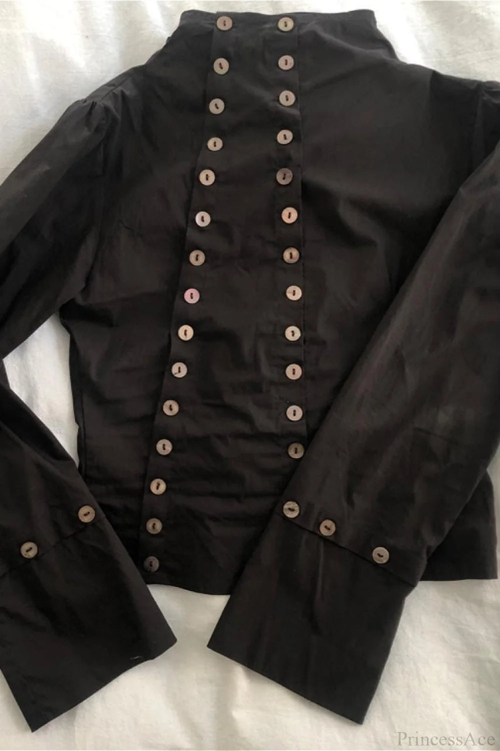 Sexy Solid Button Slim Round Neck Long Sleeve Blouse