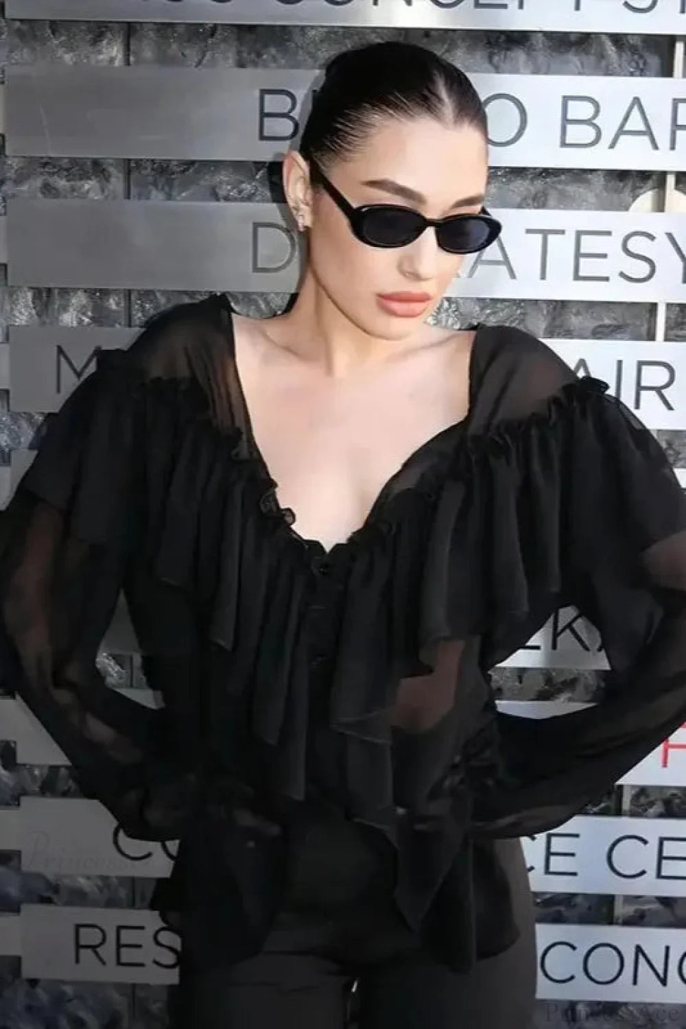 Sexy Solid Color Batwing Off-the-Shoulder Long Sleeve Blouse