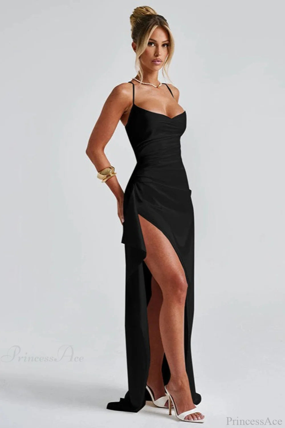 Sexy Solid Spaghetti Strap Back Tie Slit Wedding Dress