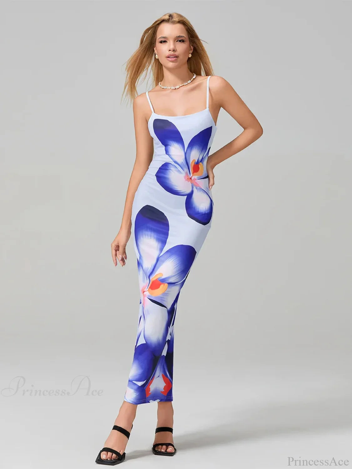 Sexy Spaghetti Straps Bodycon O-neck Wrap Cami Floral Dress NAVY BLUE / S floraldress-250126