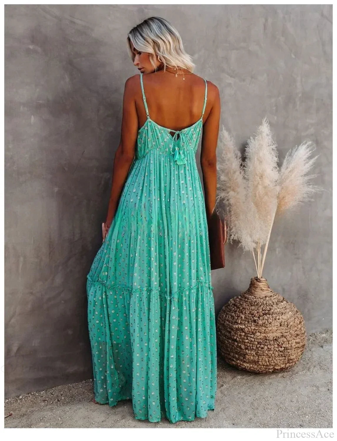 Sexy Split Big Hem Strapless Sleeveless Green Maxi Boho Dress bohodress-250126