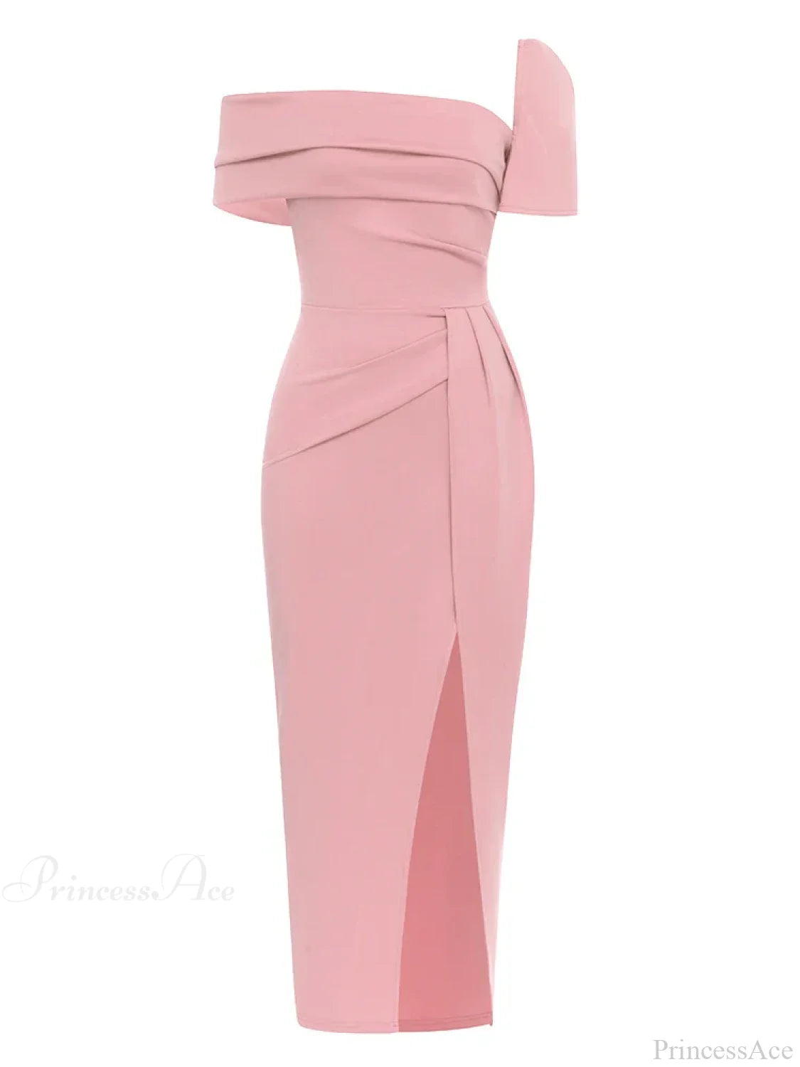 Sexy Square Collar Folds Design Long Dress Short Sleeves Christmas Party Pink / S Dresses-L