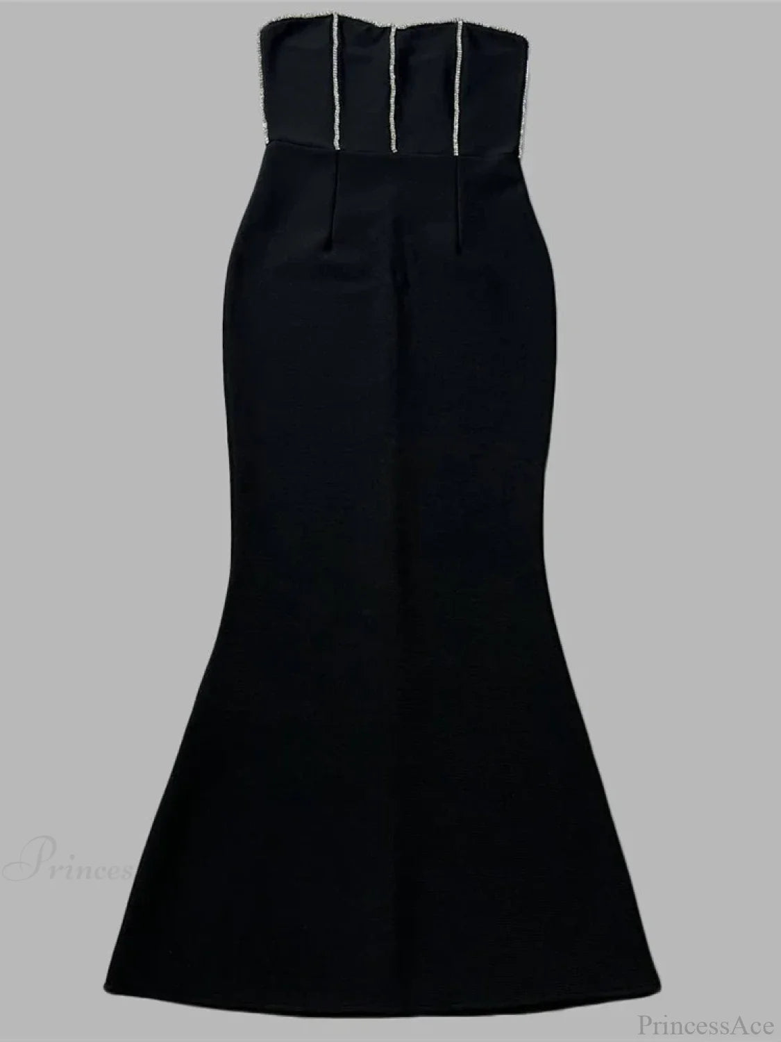 Sexy Strapless Diamonds Chain Bandage Long Black Sleeveless Backless Crystal Christmas Party Dress