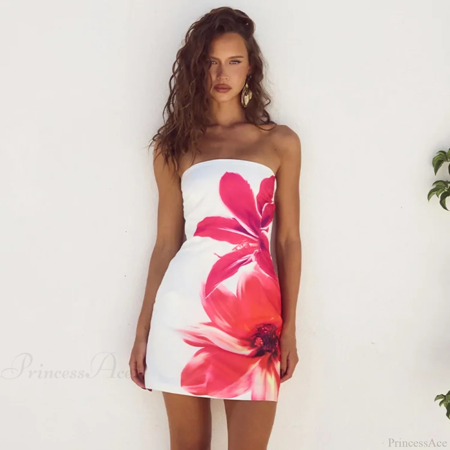 Sexy Strapless Floral Print High Waist Mini Dress WHITE / S floraldress-250126