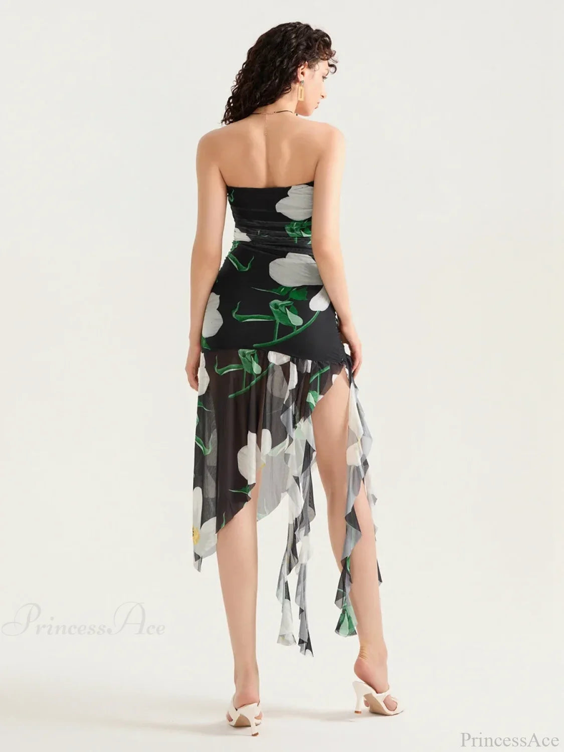 Sexy Strapless Ruffle Tassel Mini Floral Dress floraldress-250126