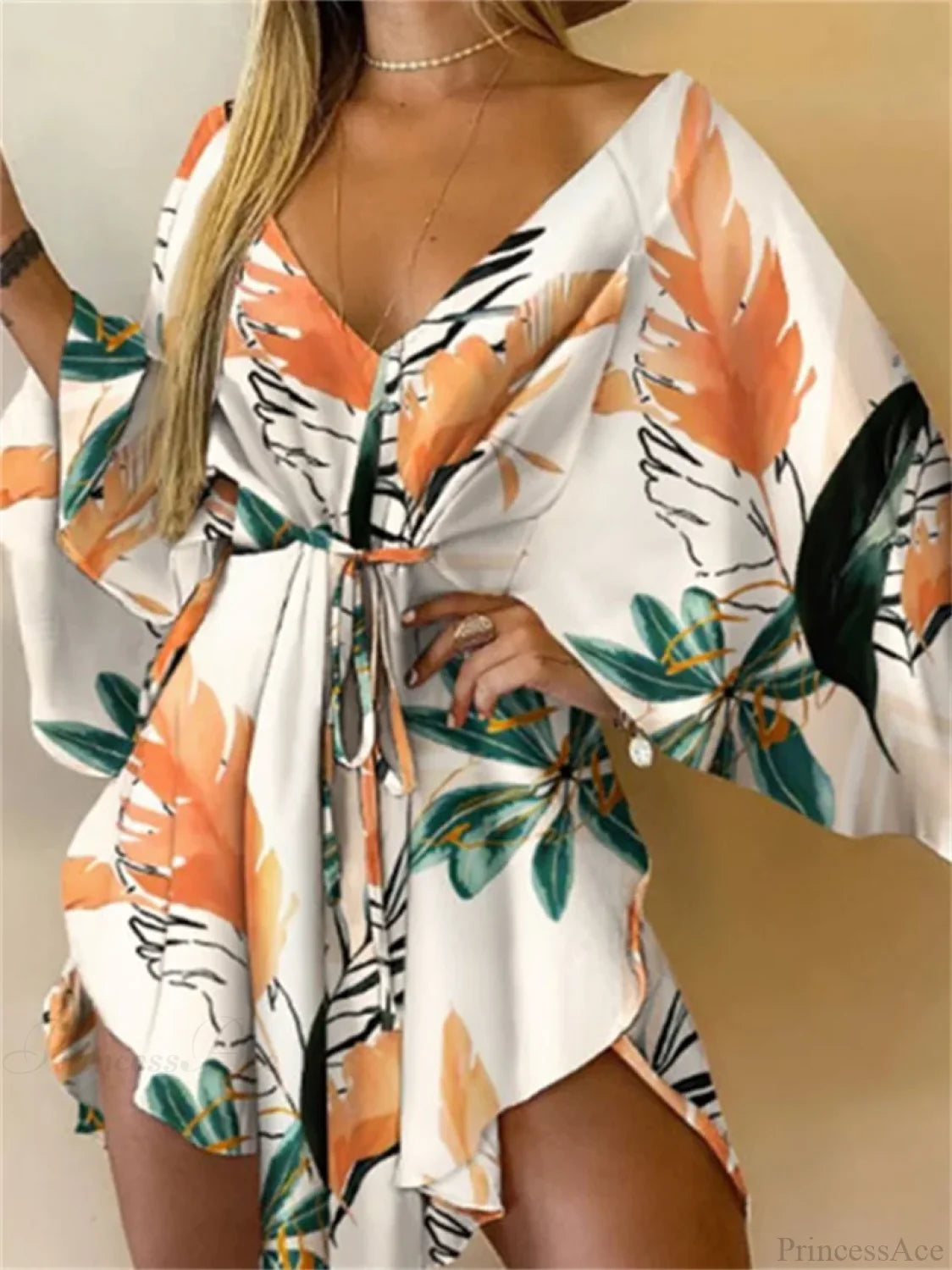 Sexy V-neck Bat Sleeve Bohemian Floral Beach Sundress oldfloraldress-250126