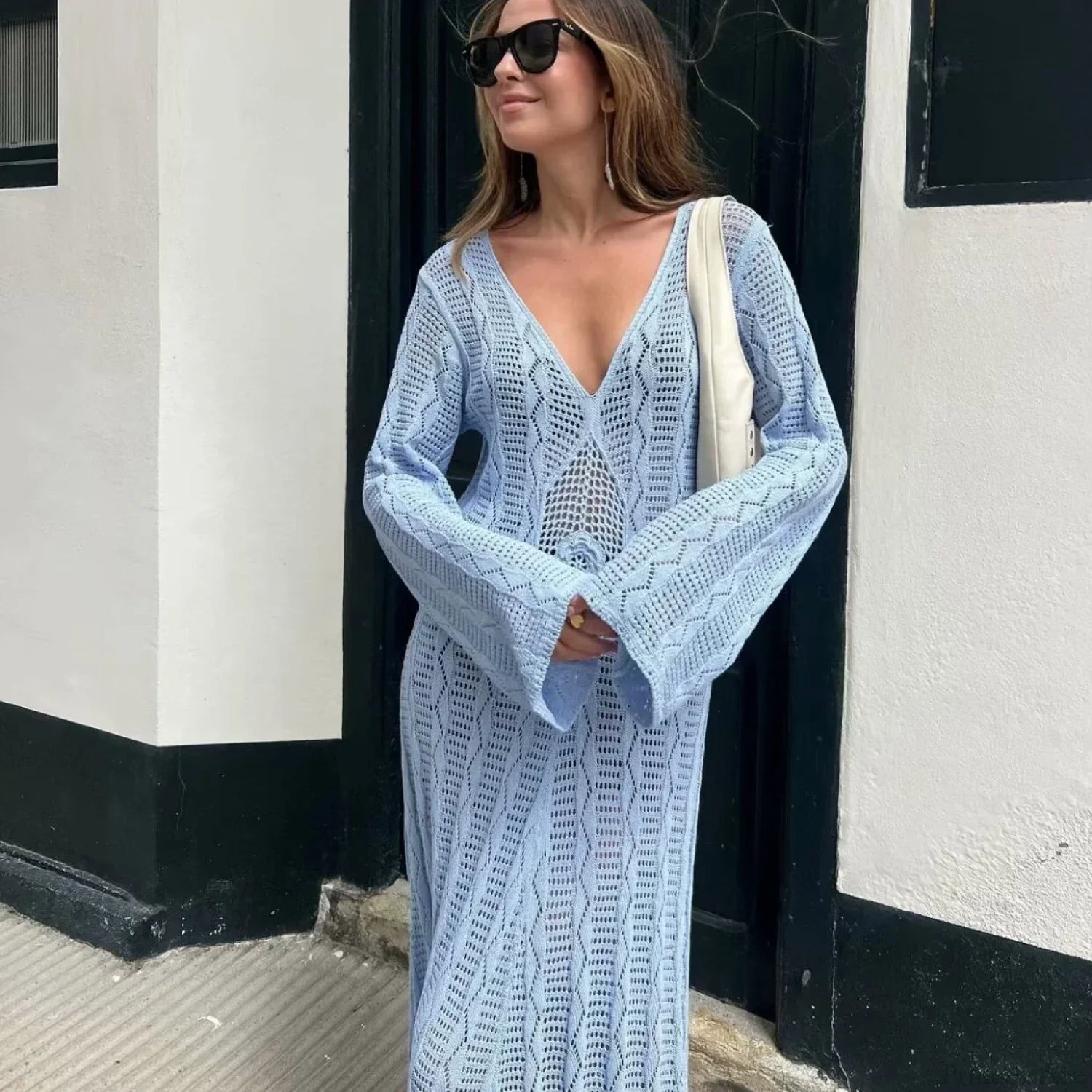 Sexy V Neck Crochet Boho Dress bohodress-250126