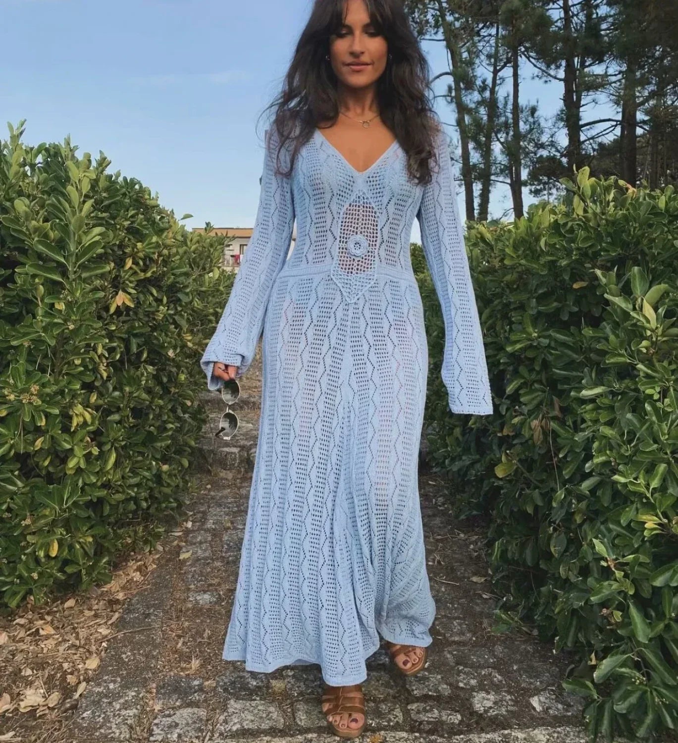 Sexy V Neck Crochet Boho Dress bohodress-250126