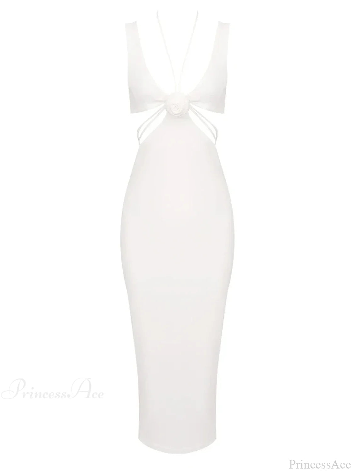 Sexy V Neck Flower Hollow Out Design Midi Dress Halter Christmas Party White / S Dresses-L