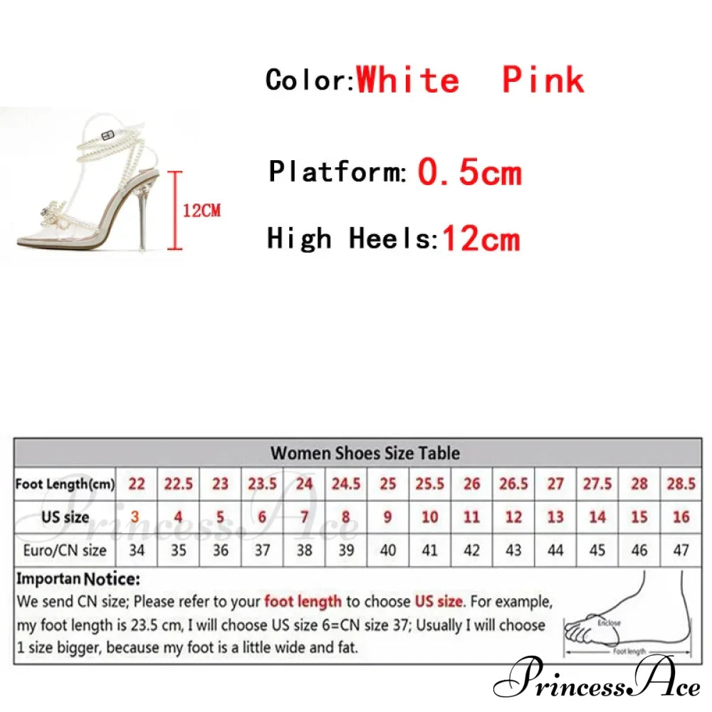 Sexy White String Bead Transparent High Heels Summer Fashion Butterfly-Knot Clear Sandals Pointed